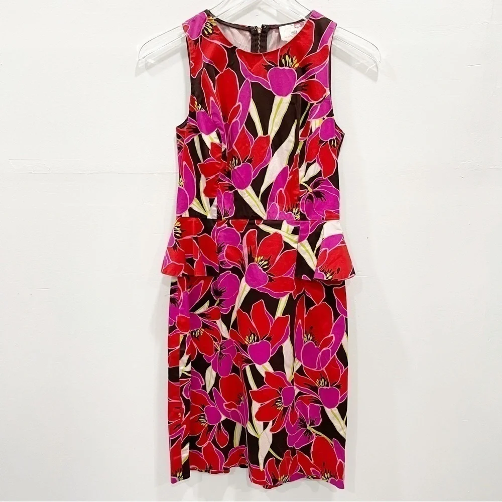 Kate Spade Snap Dragon Tropical Floral Peplum Sleeveless Sheath Dress Size 2